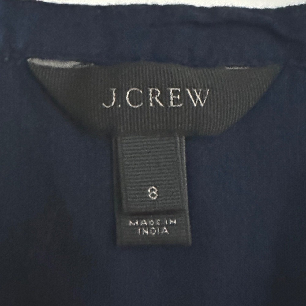 J.Crew Embroidered Boho Peasant Tassel Top Sz 8 Linen Cotton Navy Blue Green - Picture 4 of 12